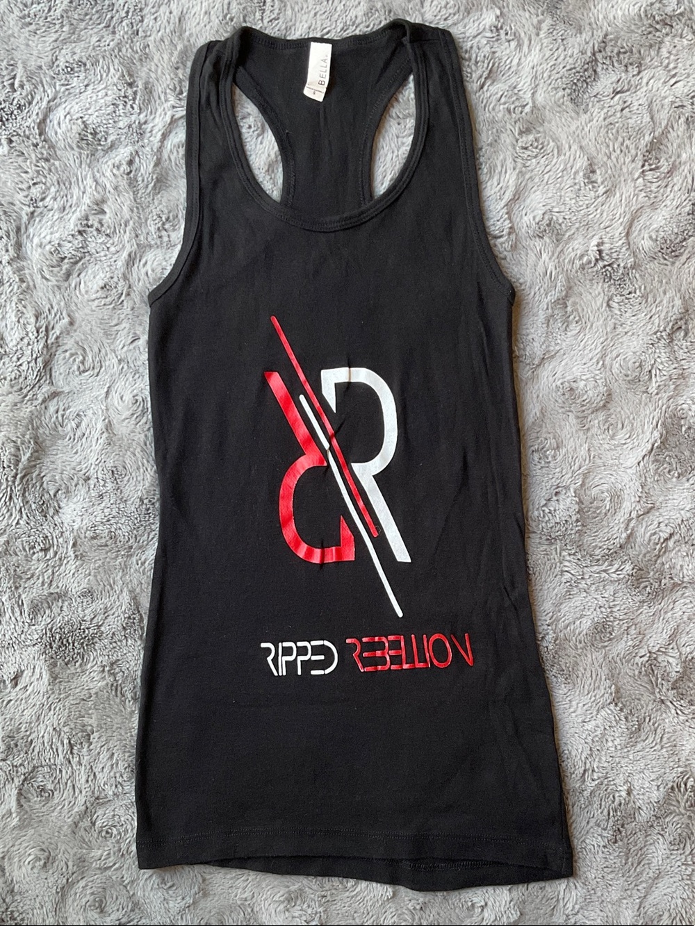 Rebellion Black Racerback Tank with Red & White Logo
